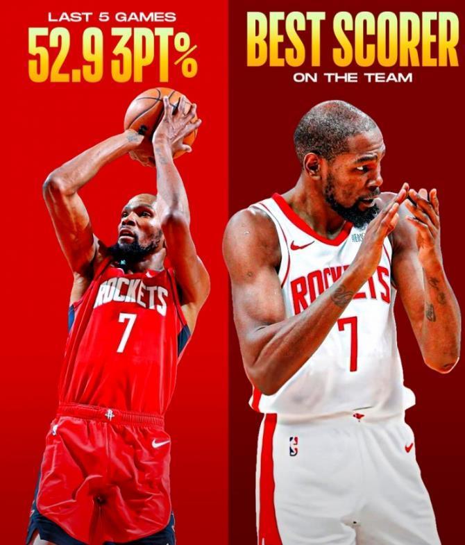 开云APP-恭喜火箭！杜兰特关键数据联盟第2，射手群需换血？交易不可避免